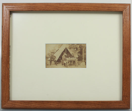 CIVIL WAR CDV. OFFICERS DINE, BLACK SOLDIER LOOKS ON. 8X10 FRAME/ARCHIVAL MAT.