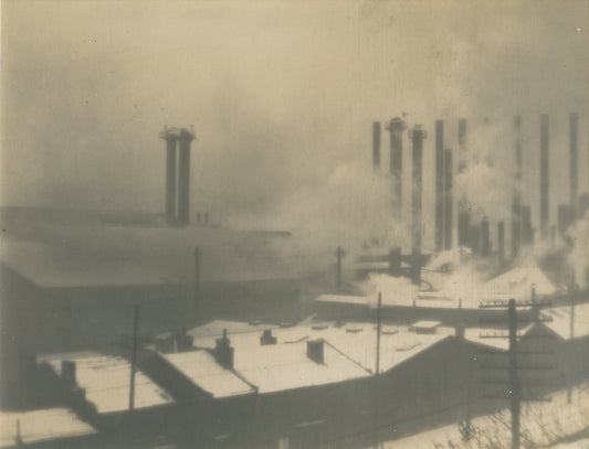WINTER, PITTSBURGH STEEL MILL, PHOTO PICTORIALIST 7.5X10 SILVER PHOTO VINTAGE