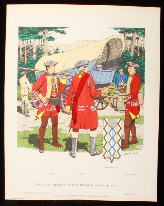 British 44th Regiment of Foot (Battalion Company) 1755 Illustration 11x14