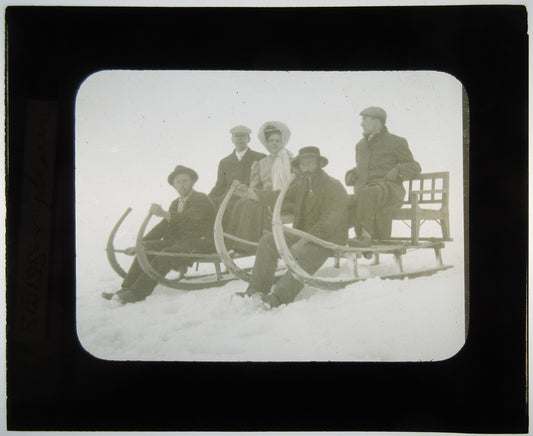 WINTER SLED TRAVEL, SWITZERLAND. PHOTO ON GLASS.