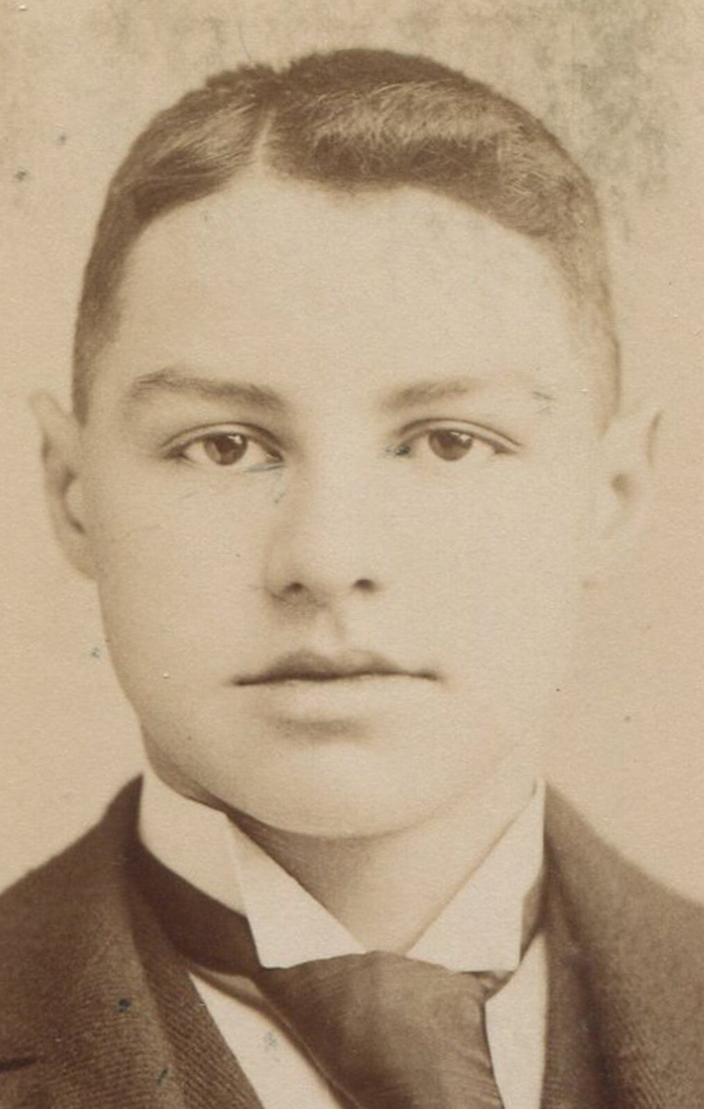 Vintage cabinet card photo: Young man with short hair, wide tie - Reading PA