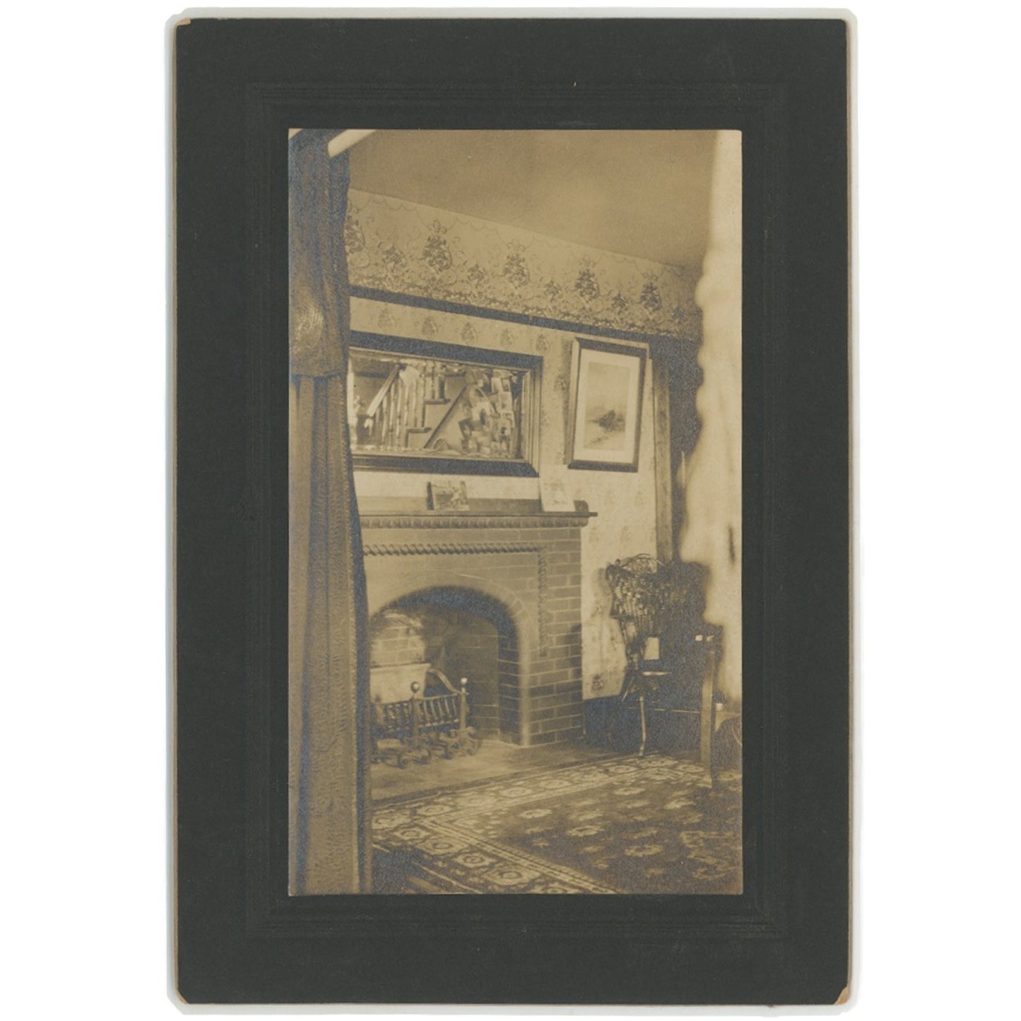 VINTAGE PHOTOS - VICTORIAN HOUSE INTERIOR - SET OF (4). FIREPLACE, PLANTS, CHINA