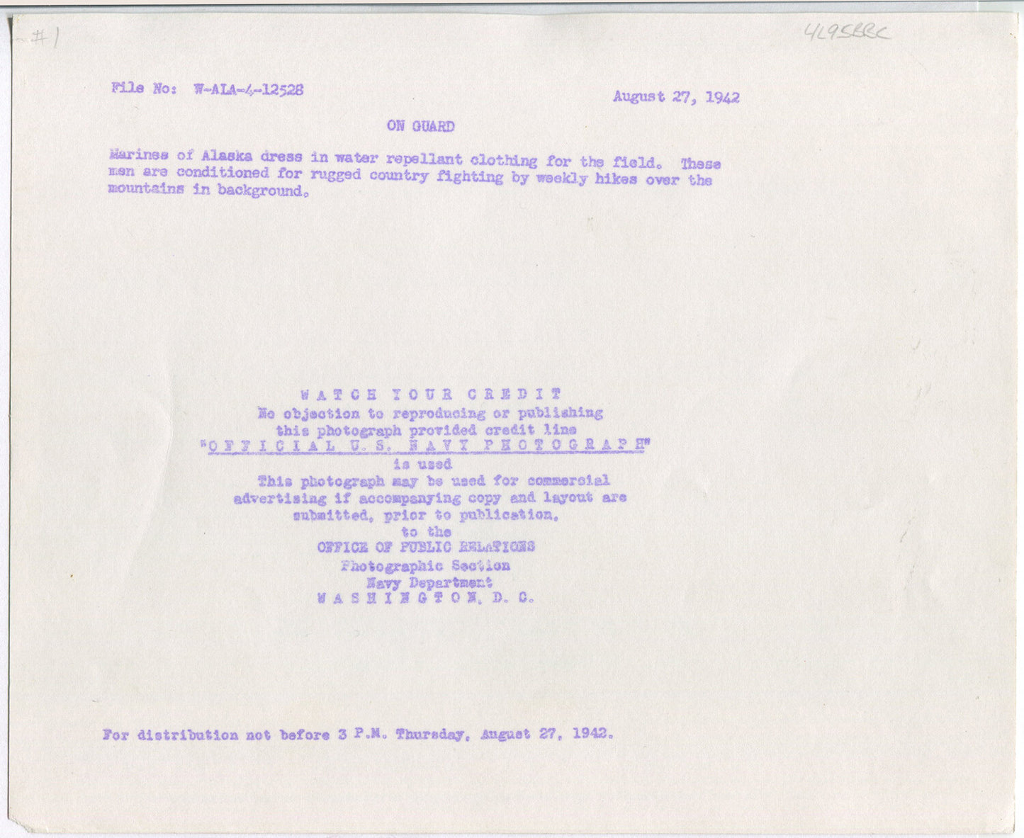 U.S. NAVY TRAINING/GAS MASKS. WWII, 1942. ALASKA. 8X10 B&W.