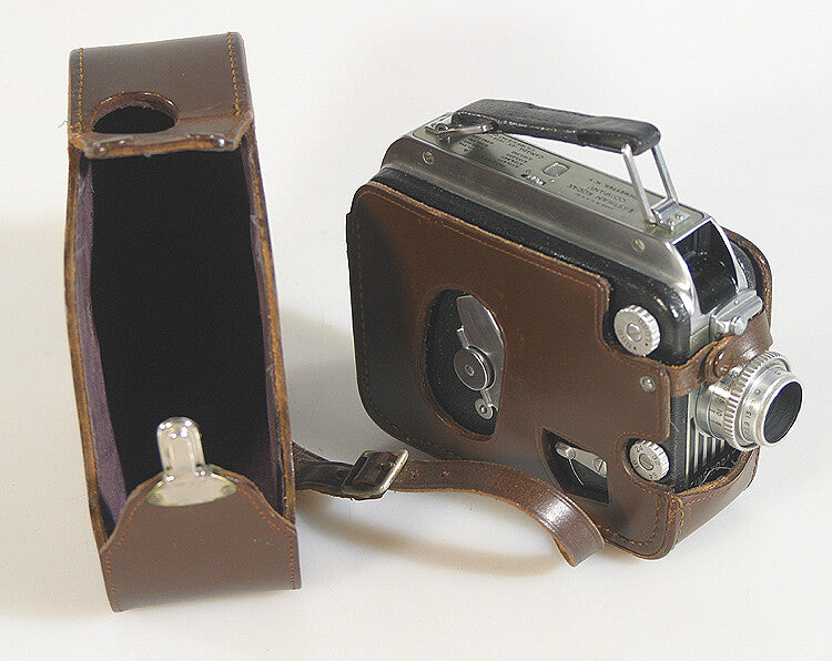 KODAK CINE MAGAZINE 8 CAMERA, ART DECO W/ RARE FITTED LEATHER CASE