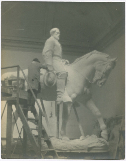 BUILDING GEN. LEE STATUE. PICTORIALIST 8X10 SILVER PRINT IN 11X14 ARCHIVAL MAT.