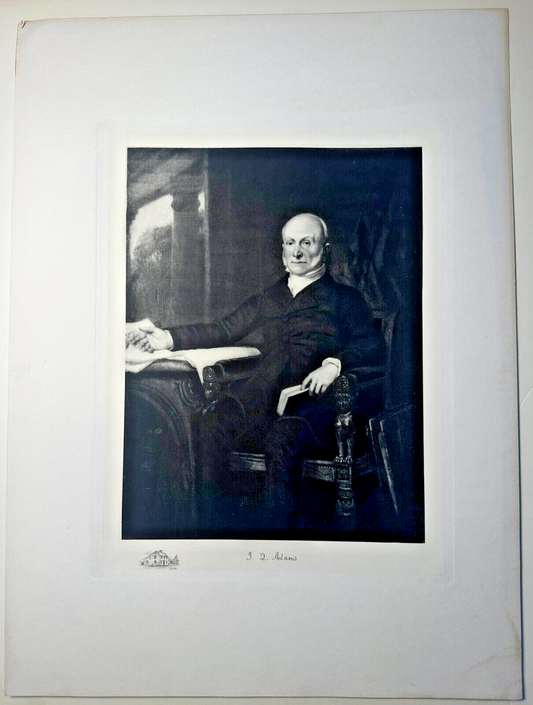 Vintage photogravure: John Quincy Adams with Ellis H. Roberts dedication - ready-to-frame 8x12 on 16x20 stock