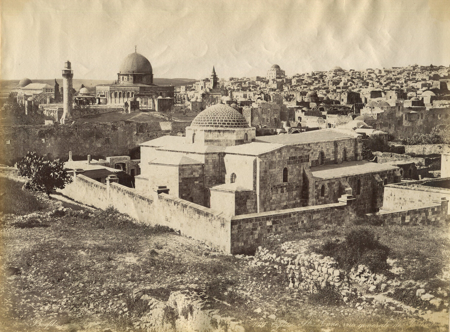 SYNAGOGUES, JERUSALEM. ALBUMEN PHOTO IN 11X14 ARCHIVAL MAT.