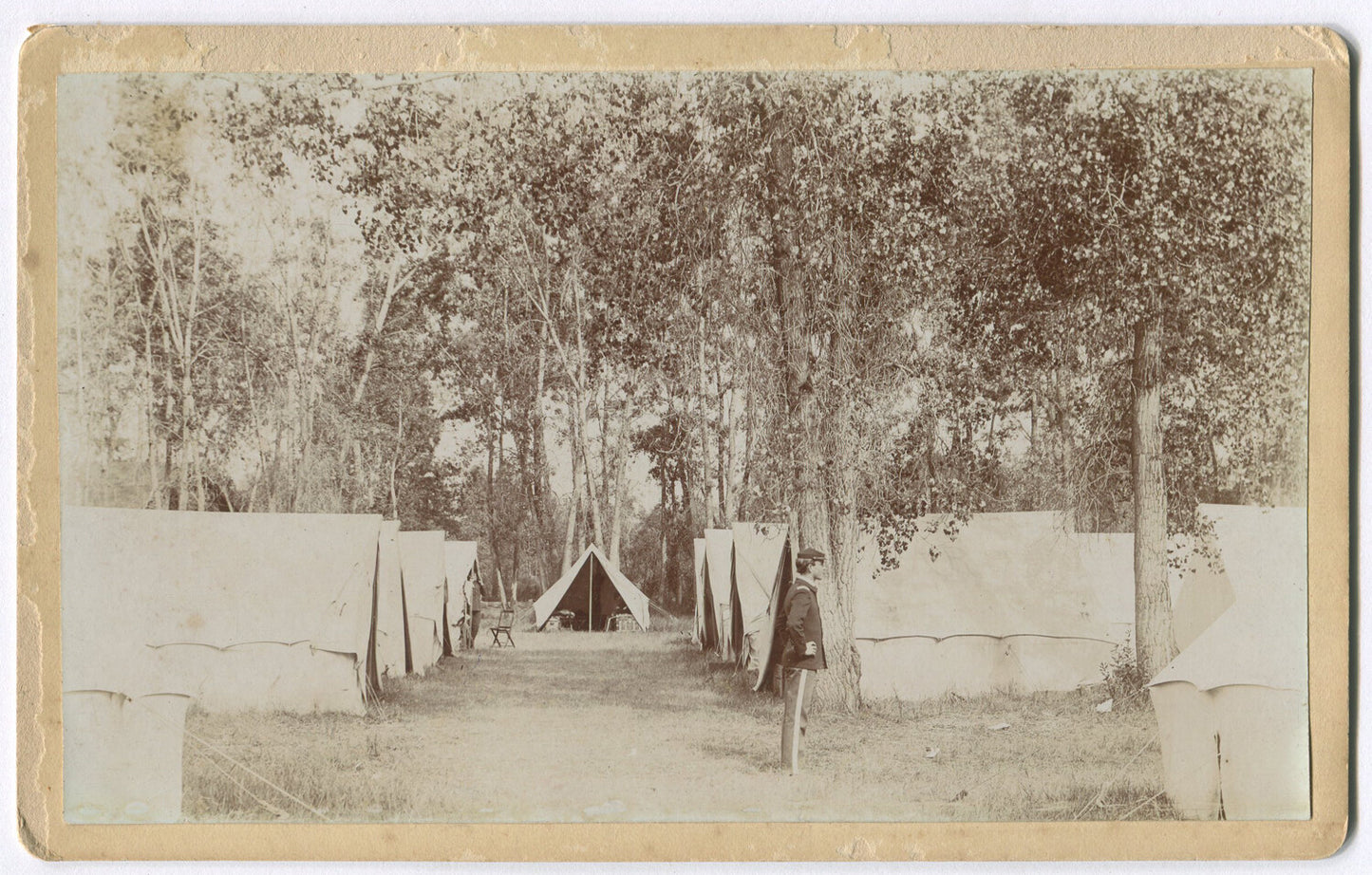 U.S. MILITARY TENT CAMP, 1895. 5X8 CABINET CARD.