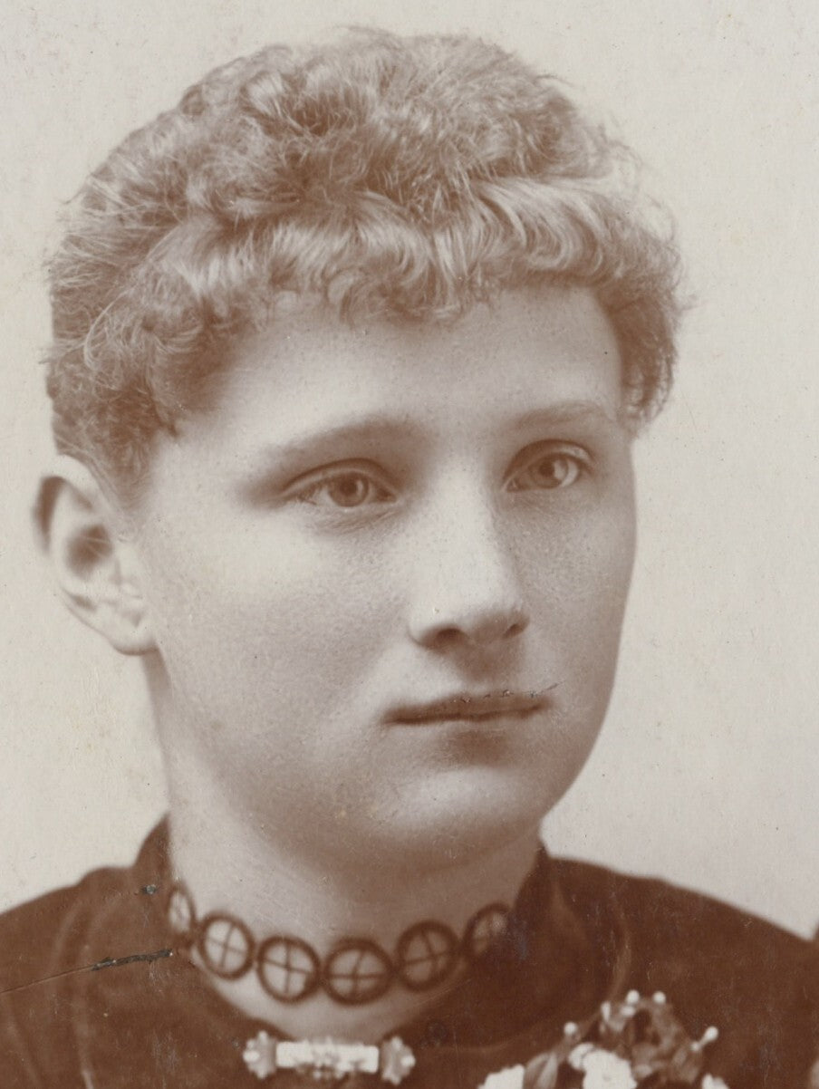 FROM GREEN BAY, WIS, PHOTO LADY W/ CORSAGE, NAME ON BACK ADOLPH B.