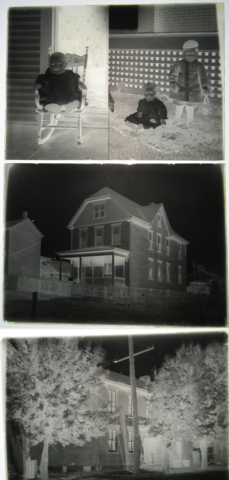 Vintage Glass Plate Negatives 5x7, 3 Set, Children and Family Homes