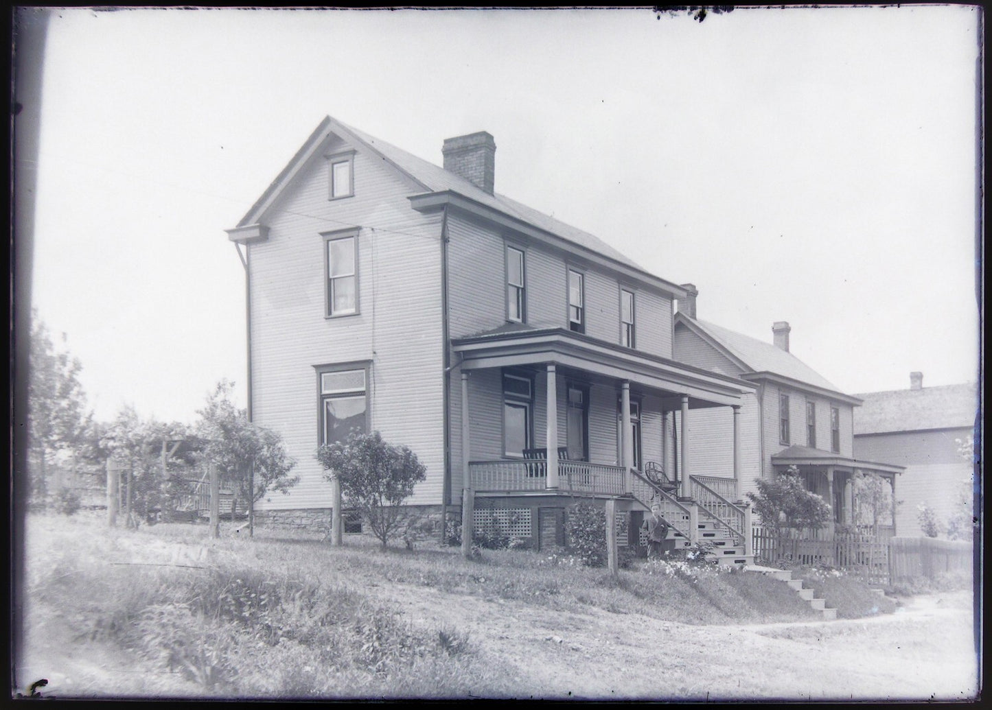 Vintage 5x7 Glass Plate Negative - Architecture Front Porch Photograph