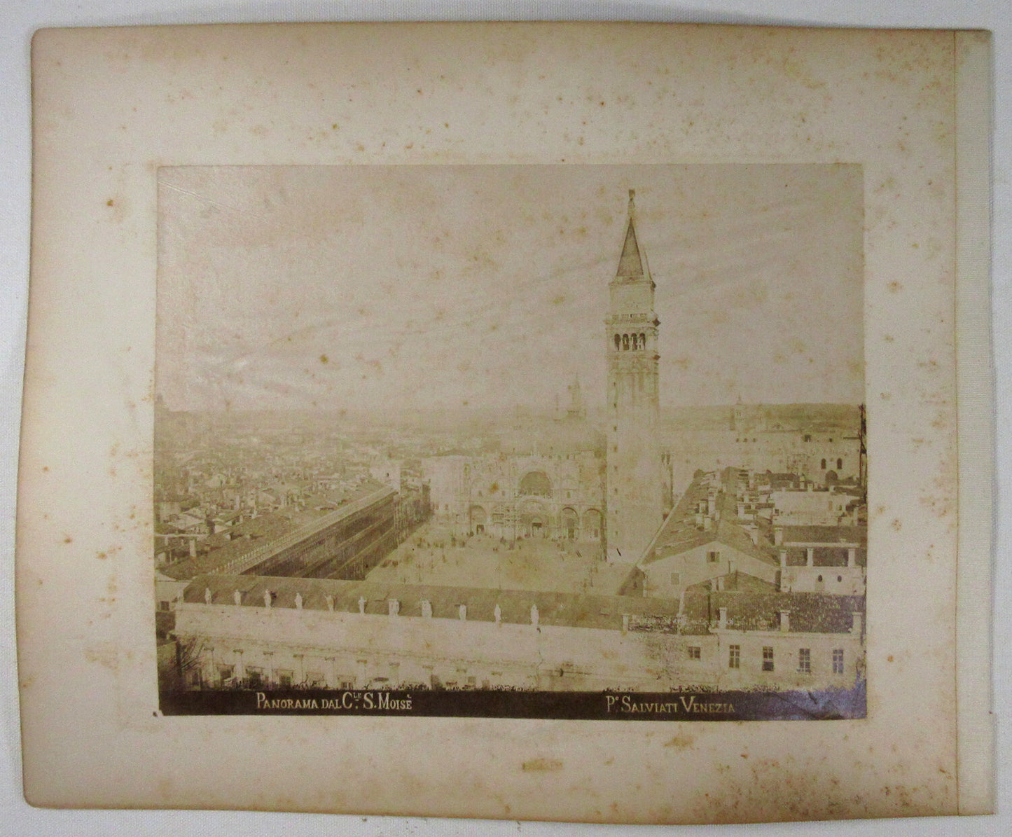 Vintage Piazza S. Marco Panorama 8x10 Albumen Photo on 11x13.5 Page - Original,