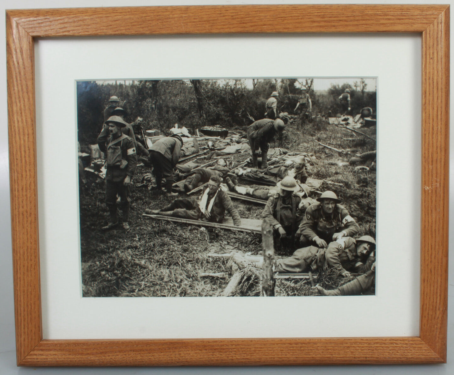 WWI BATTLE DRESSING STATION. SILVER PRINT/8X10 FRAME/ARCHIVAL MATTING.