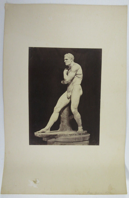 WRESTLER, SCULPTURE. 10X7.5 INCH ALBUMEN ON 19.25X12.5 INCH CARD.