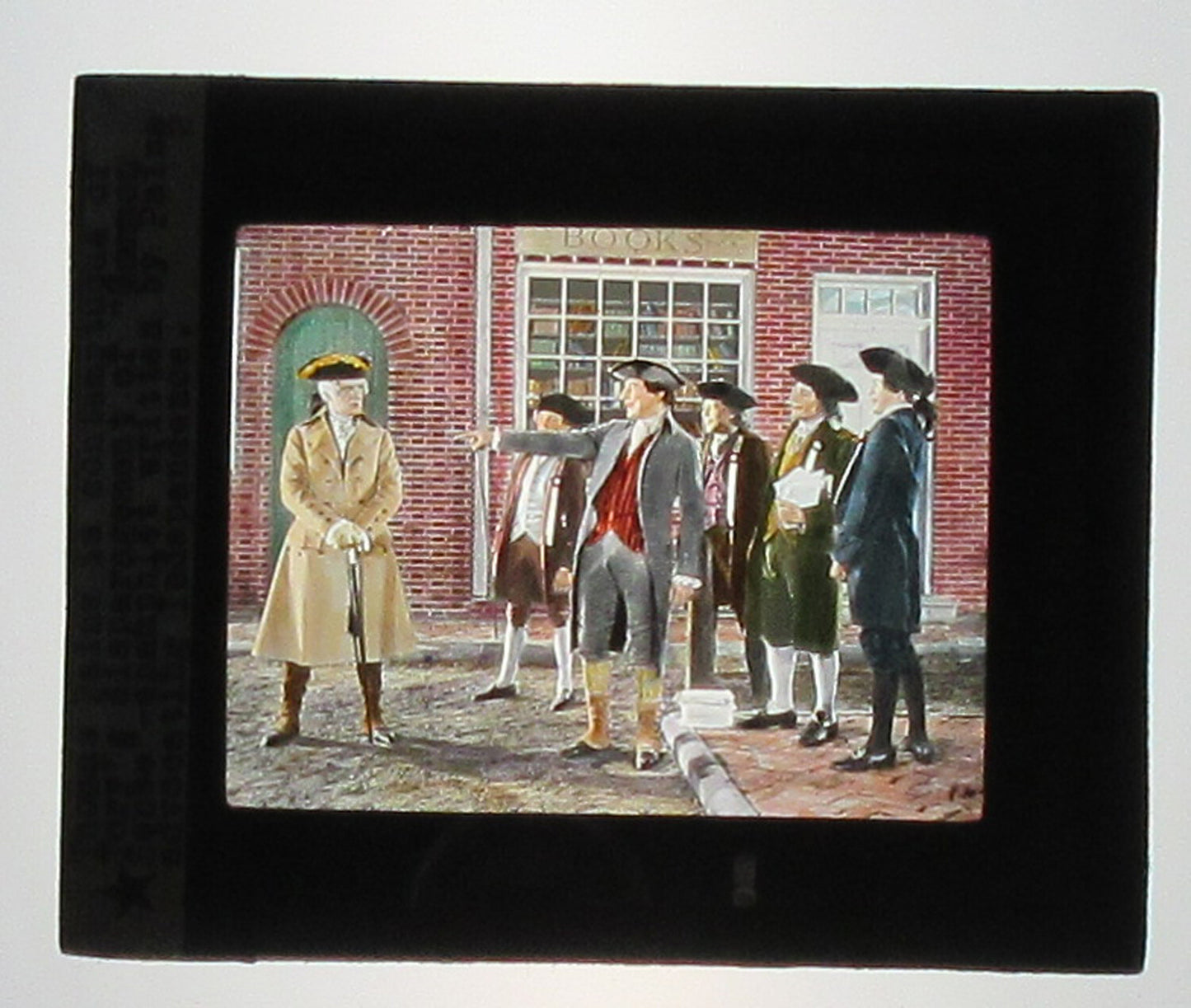 ACTORS PORTRAY THOMAS PAINE AND POLITICAL FIGURES. PHOTO ON GLASS. HAND COLORED
