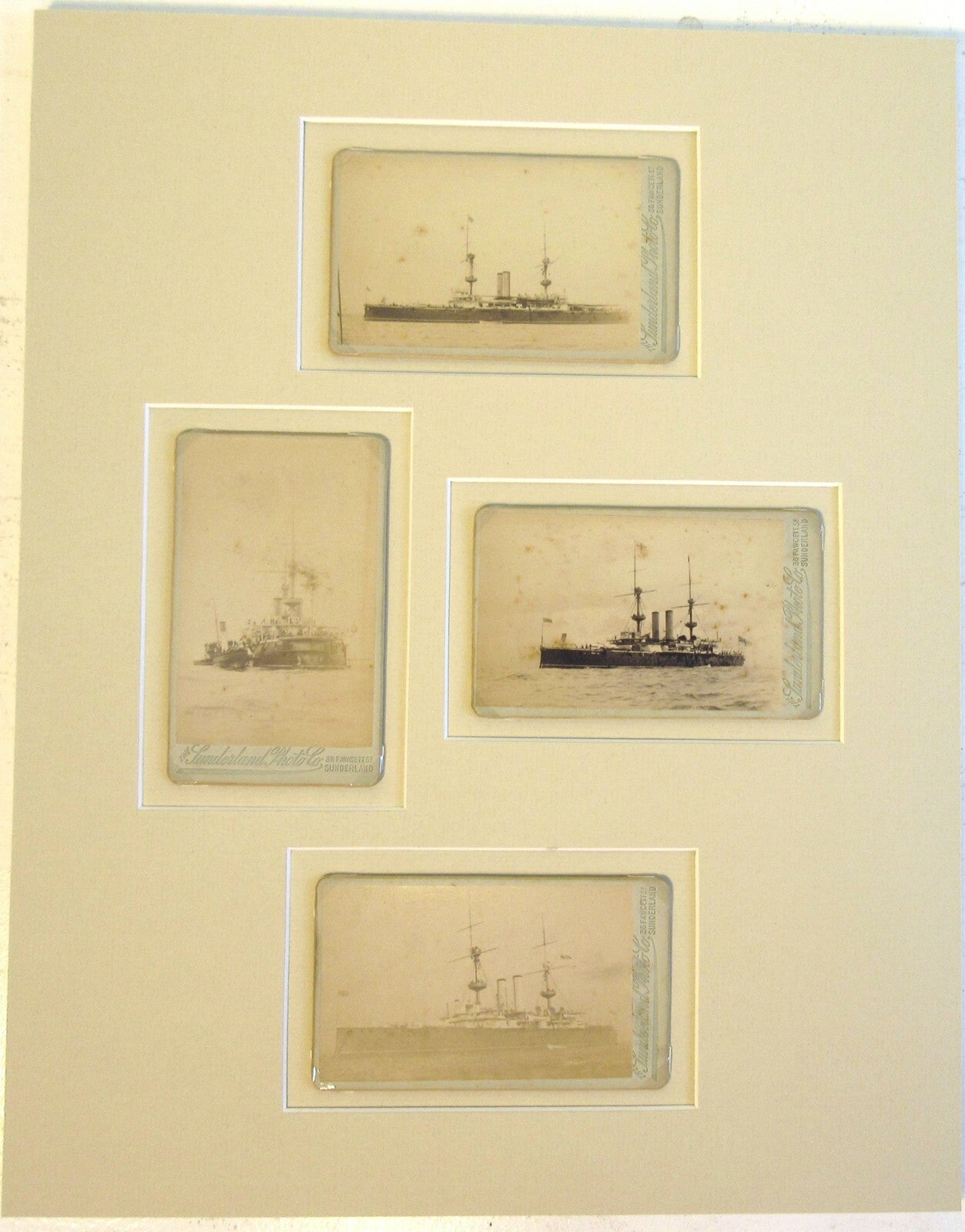SHIP HMS REPULSE, 4 CDV PRESENTED IN 4 WINDOW ARCHIVAL 11X14 MAT VINTAGE