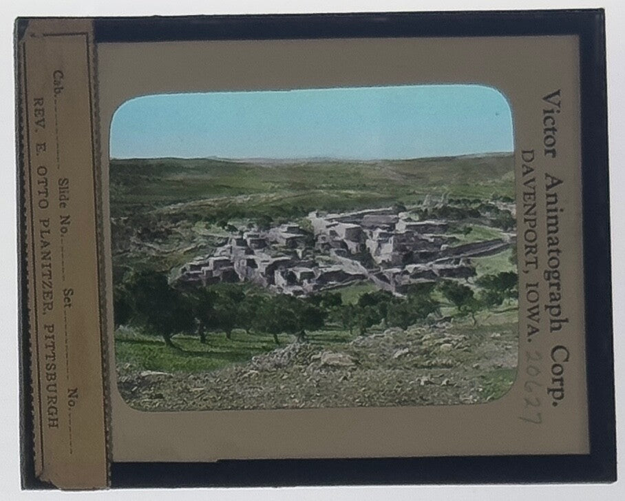 VINTAGE LANTERN SLIDE "ARAB VILLAGE NEAR JERUSALEM" 3.25X4IN