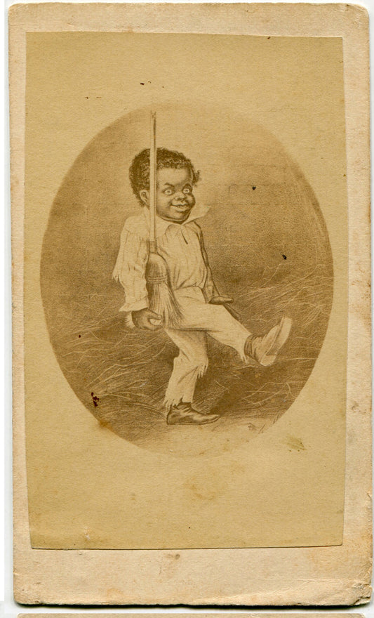 CDV ARTWORK OF AFRICAN AMERICAN CHILD PLAYING SOLDIER
