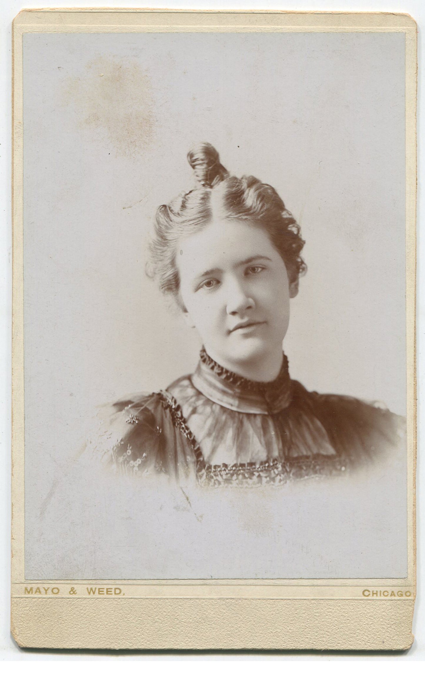 Vintage Cabinet Card Photo: Pretty Young Woman Hiding Antenna in Hair Twist,