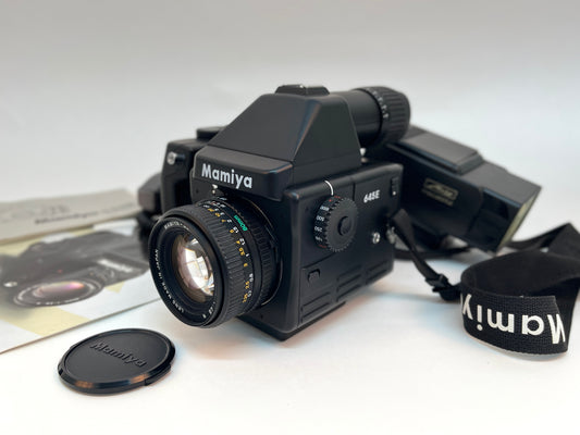 Mamiya 645E Medium Format Film Camera Kit with Metz Flash and Case MINT+