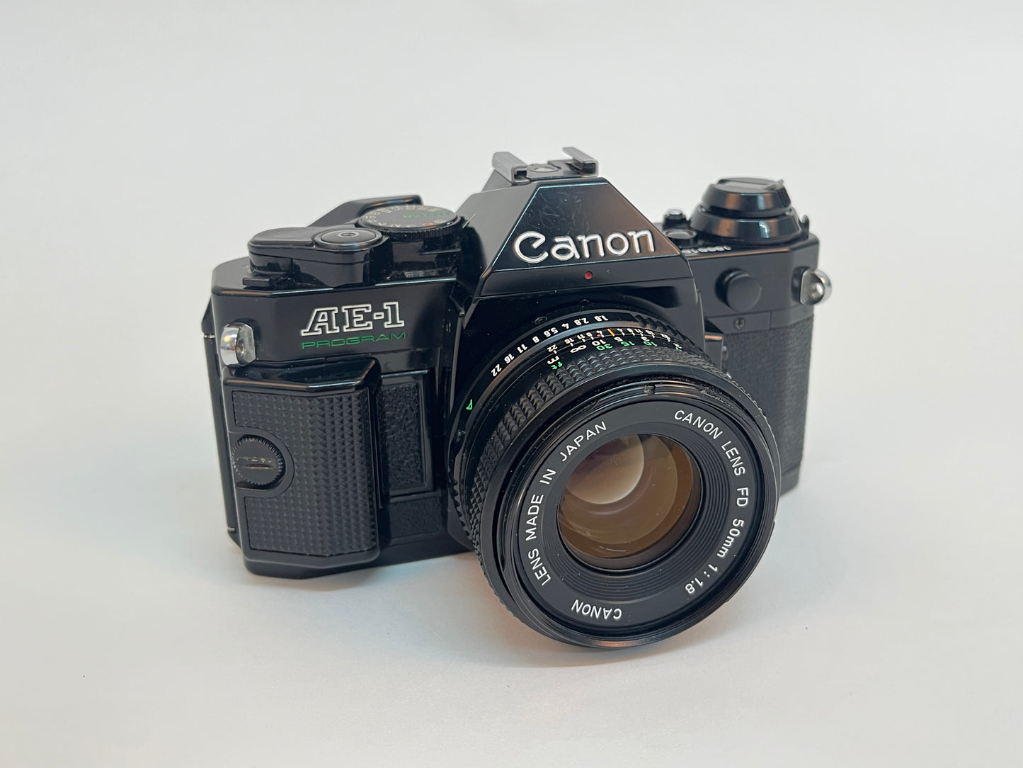 Canon AE-1 Program Black Paint with 50mm f/1.8 Lens EXC+