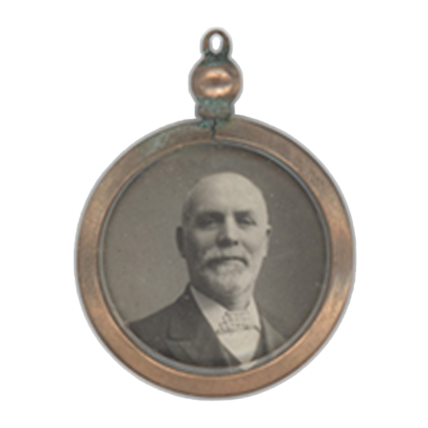 Vintage pendant with a portrait of a man on a white background