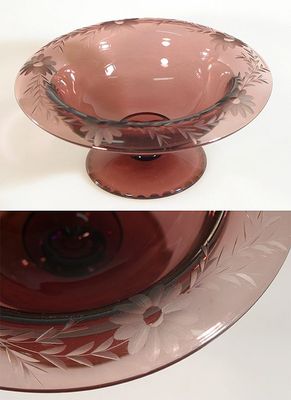 VINTAGE FOSTORIA ETCH PURPLE GLASS COMPOT, RARE COLOR AND STYLE