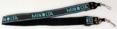 VINTAGE MINOLTA STRAP BLACK AND BLUE 1970S