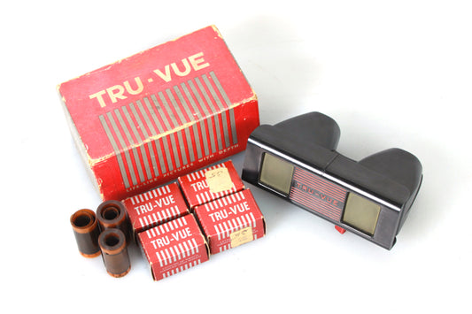 Vintage Tru-Vue Stereoscope 1940s Bakelite Viewer & 7 Rare Film Strips