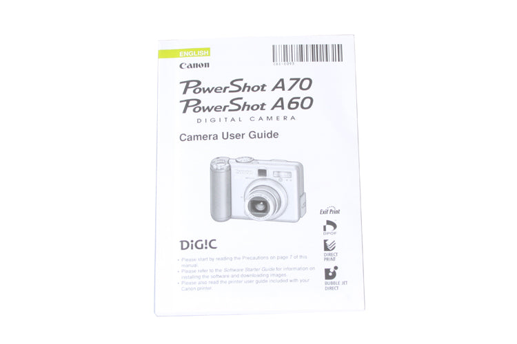 A60 A70 Canon Powershot Camera User Instruction Owners Manual Operating