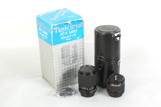 90mm F/2.5 Macro Tokina AT-X M90 for Canon FD in Box W/ Case & Macro Extender