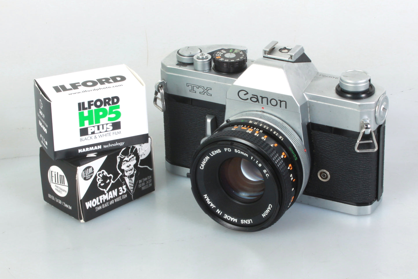 Canon TX SLR Student Film Camera All Manual W 50mm 1.8 Prime Lens + 2 Rolls B&W Film + Battery