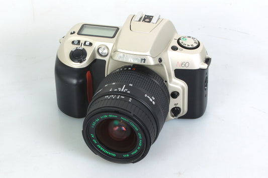 Nikon N60 Student Film Camera w Wide Angle to Portrait Lens + New Batteries + Film