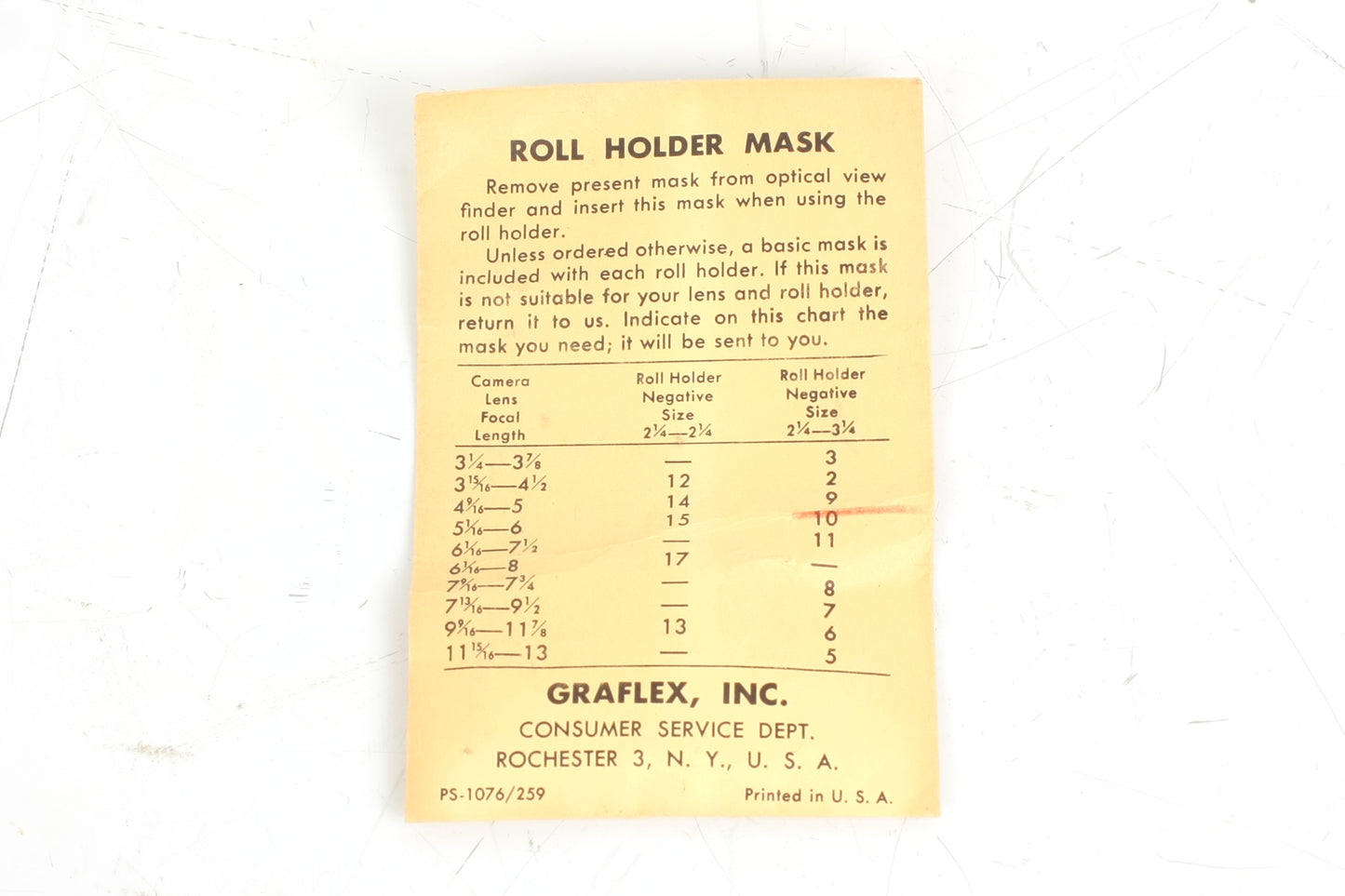 Graflex Optical Viewfinder Roll Film Holder Mask #9
