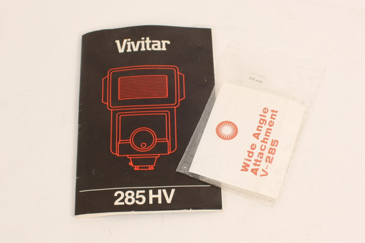Vivitar 285 HV Flash Manual & Wide Angle Adapter