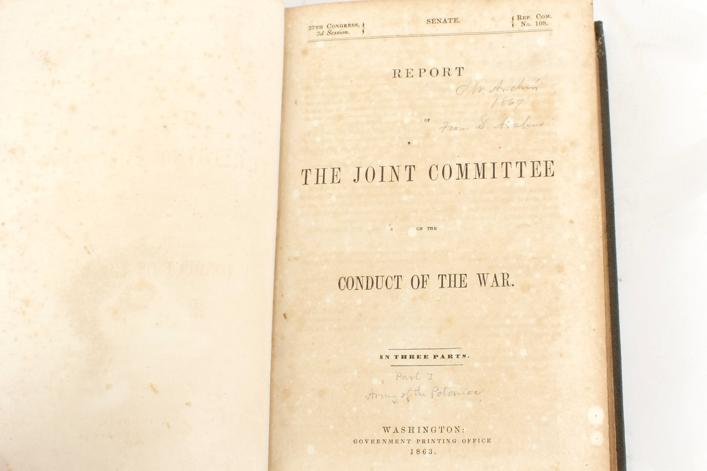 Report of the Joint Committee on the Conduct of the War, 1863, Vol. 1