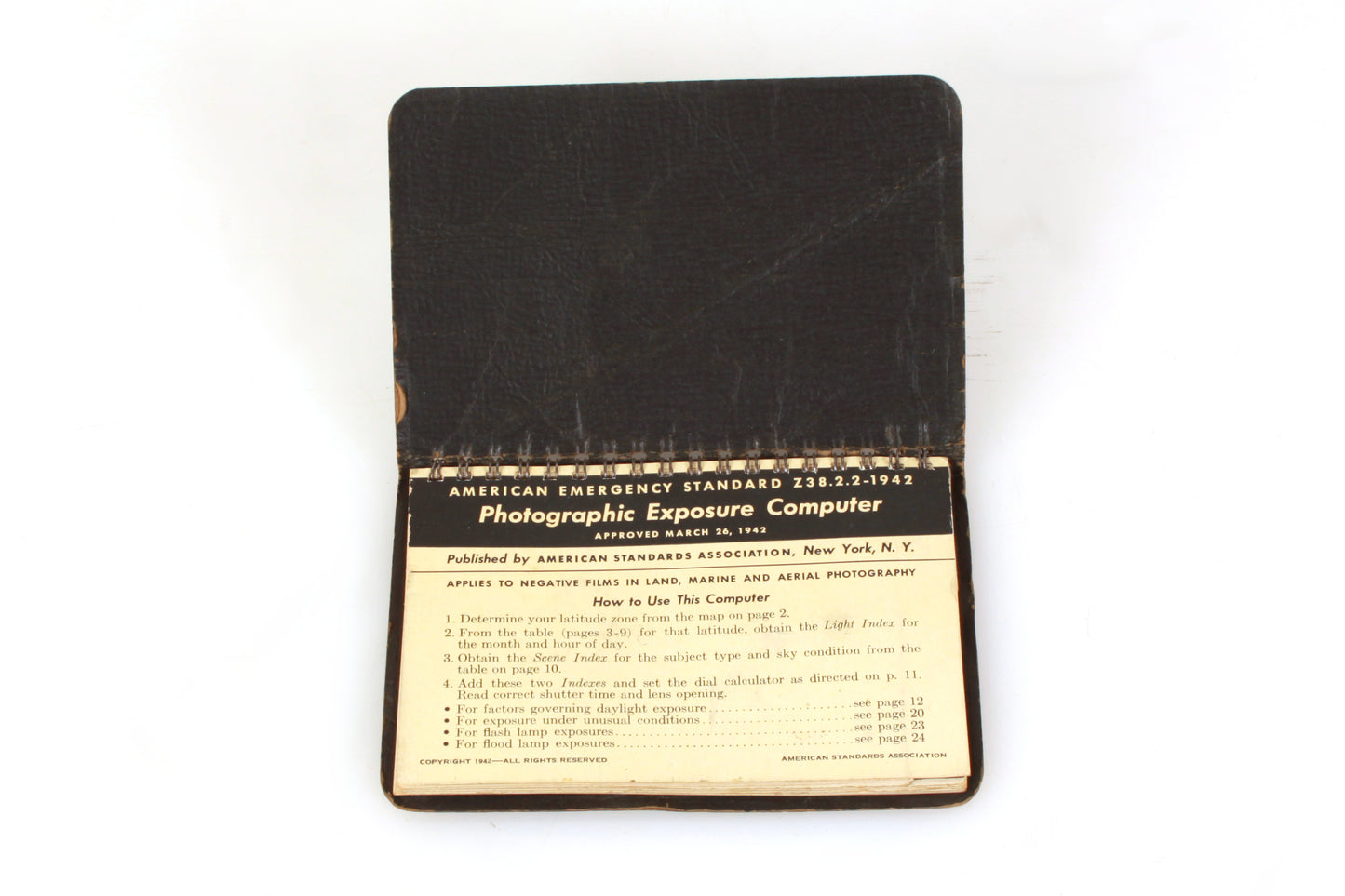 1942 American Emergency Standard Photographic Exposure Computer Booklet