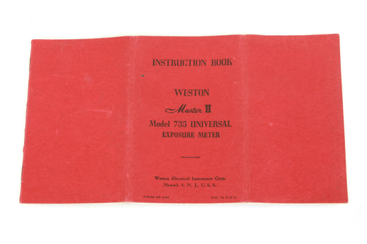 Instruction Booklet for Weston Master II Model 735 Exposure Meter Vintage
