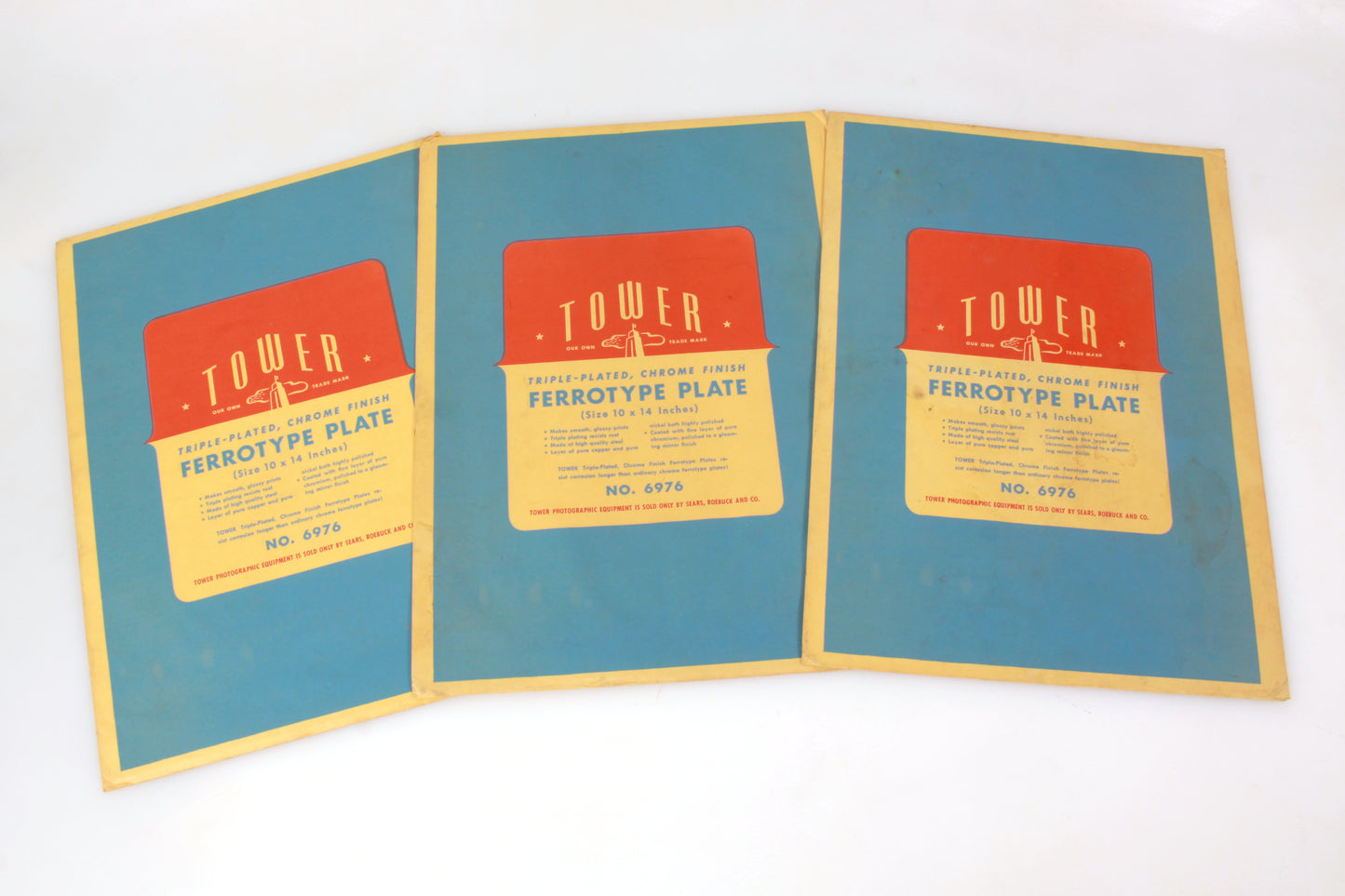 Tower Ferrotype Plate Tintype No. 6976 10x14 Inch Size Sears Chrome - Set of 3