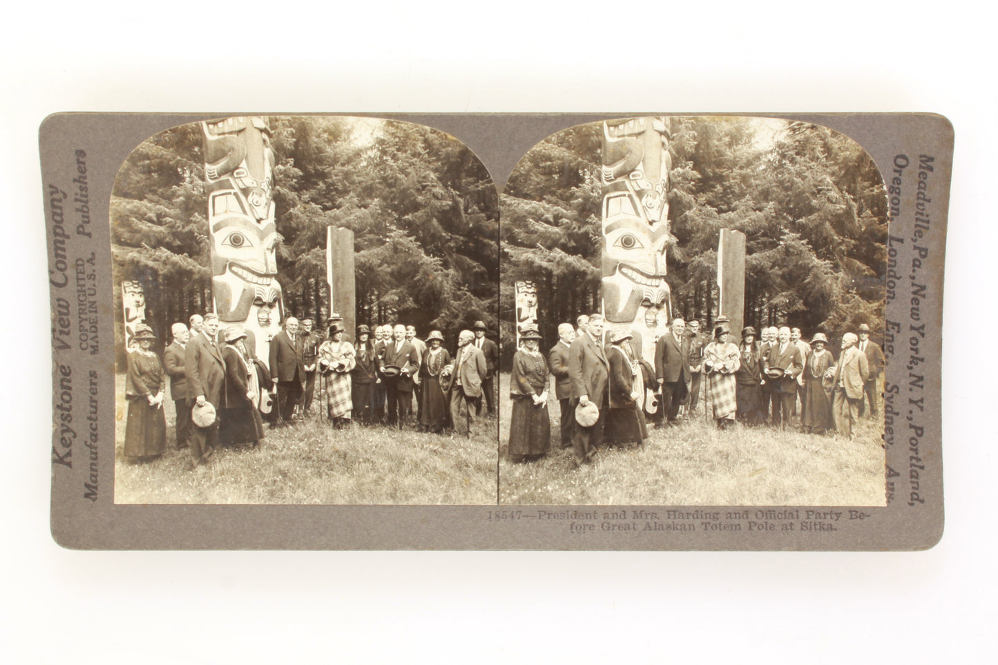 Stereoview President Harding & Wife Great Alaskan Totem Pole in Sitka