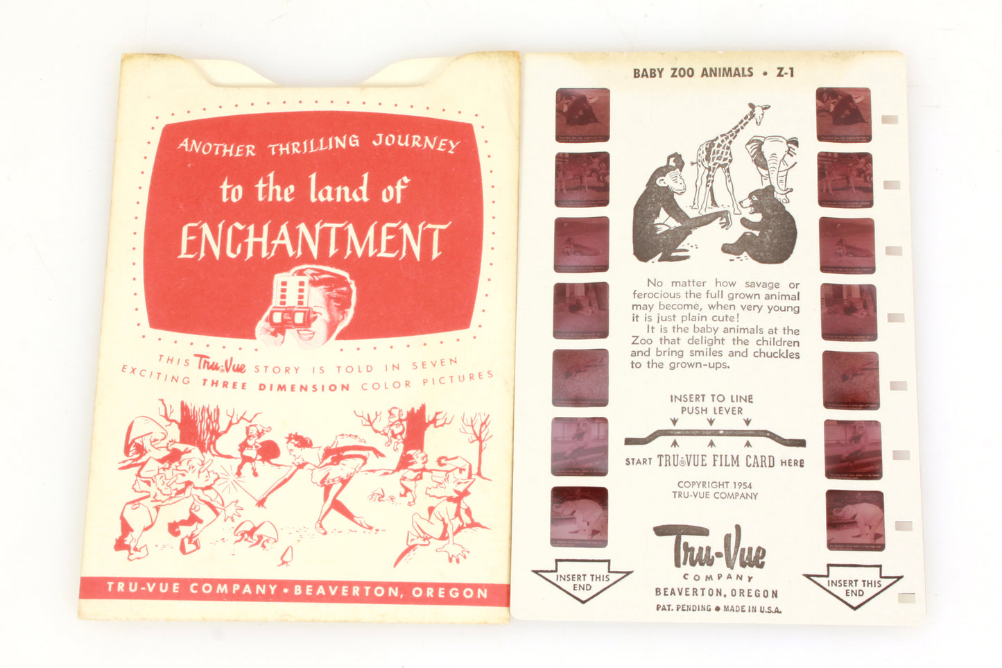 Vintage Tru Vue Tru-Vue Film Card Baby Zoo Animals & A Day at the Zoo - Set of 2