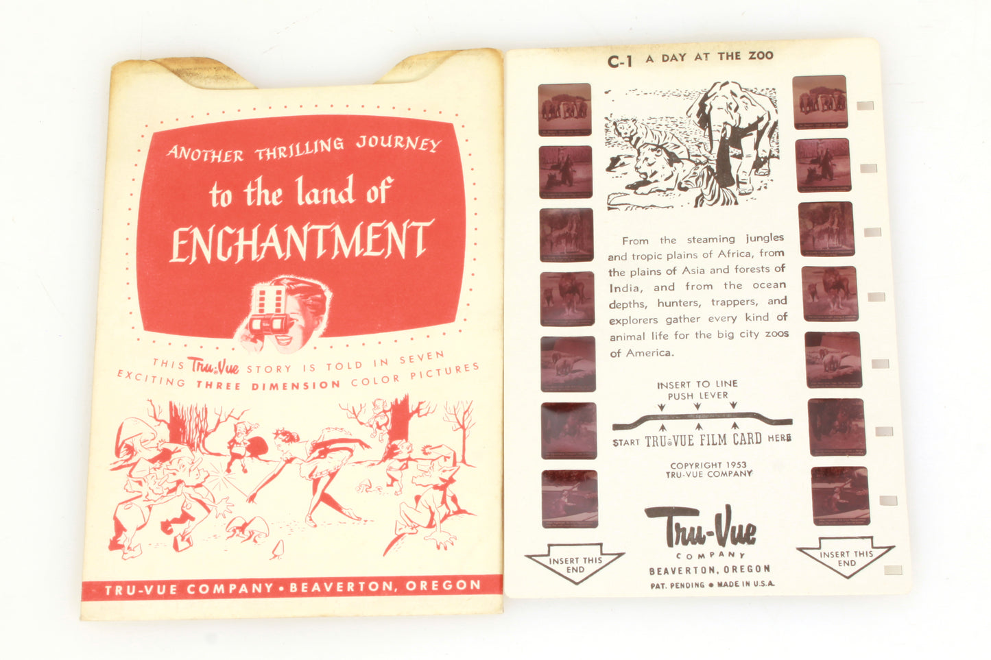 Vintage Tru Vue Tru-Vue Film Card Baby Zoo Animals & A Day at the Zoo - Set of 2