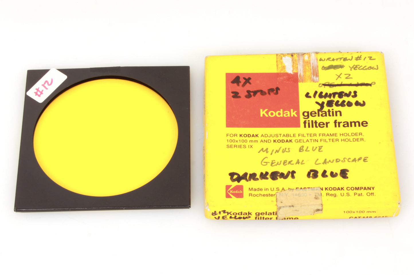 Kodak Gelatin Filter Frame 100x100mm 4 Inch Square w/ Yellow #12 Filter