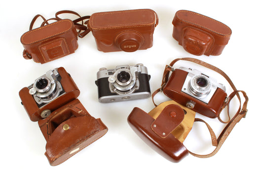 Camera Collection - Kodak Agfa Argus - Prop or Display - 3 Cameras & 5 Cases