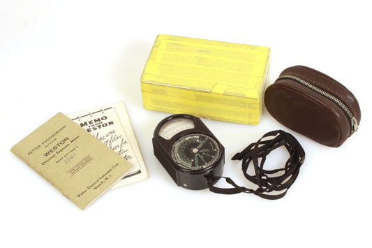 Vintage Bakelite Weston Light Meter in Case w/ Instruction Manual - Prop/Display