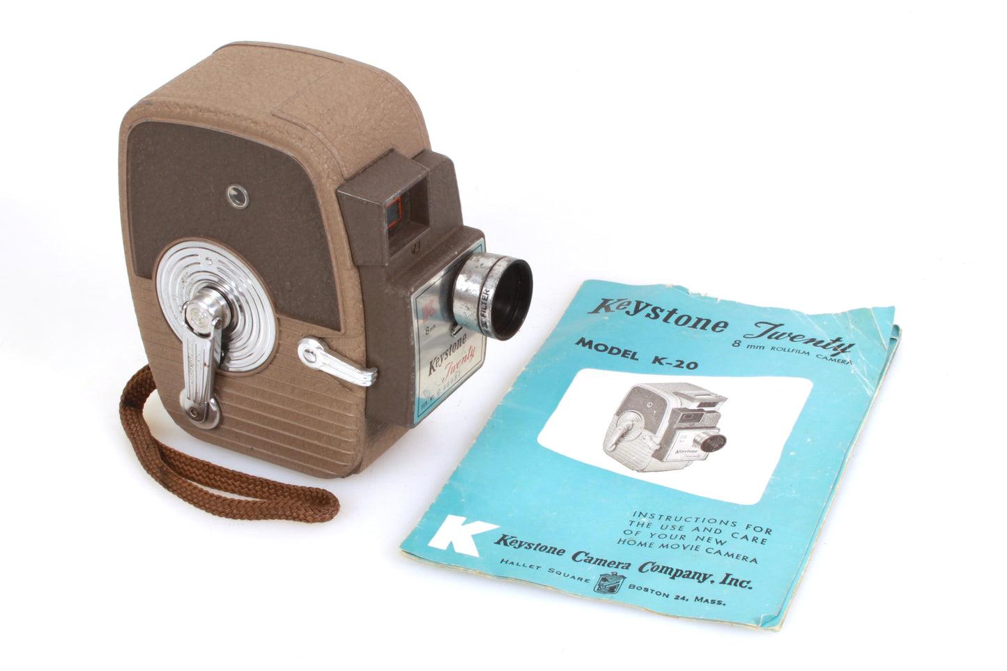 Keystone Twenty K-20 8mm Art Deco Movie Camera w/ Wrist Strap & Manual