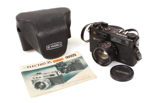 Yashica Electro 35 Rangefinder Camera Black w/ Case Strap Manual