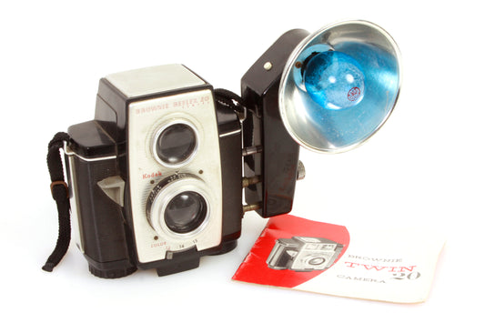 Kodak Brownie Reflex 20 Art Deco Twin Lens Camera w Flash & Manual
