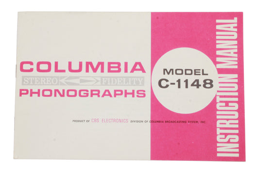 Vintage Original Columbia Phonograph Model C-1148 Instruction Manual