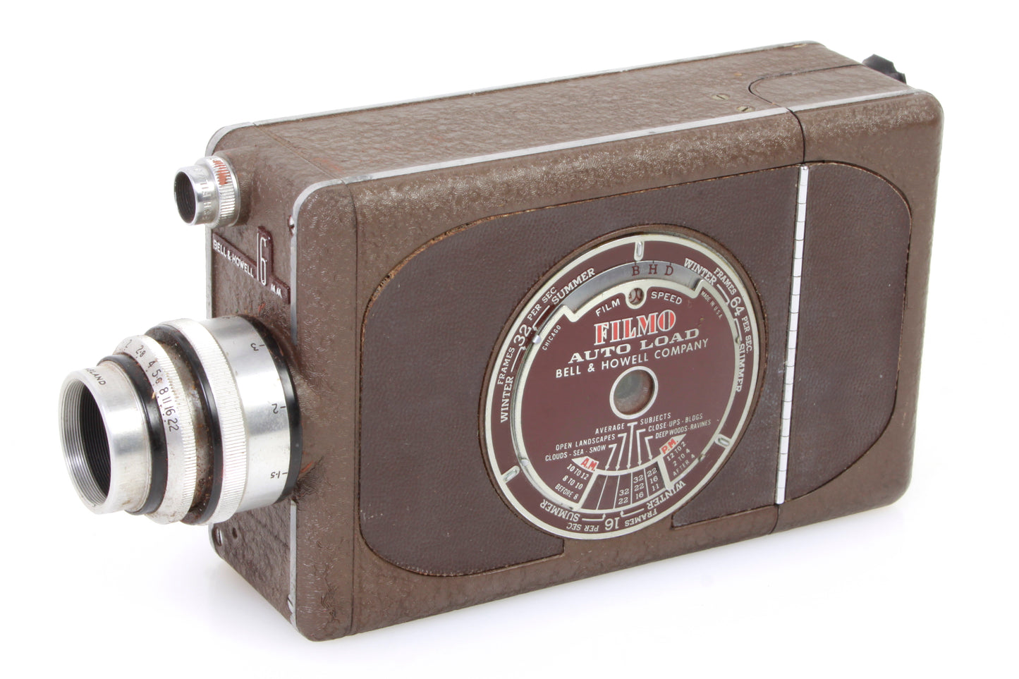 Bell &amp; Howell Filmo 16mm Movie Camera w/ Film Cassette & Original Leather Case